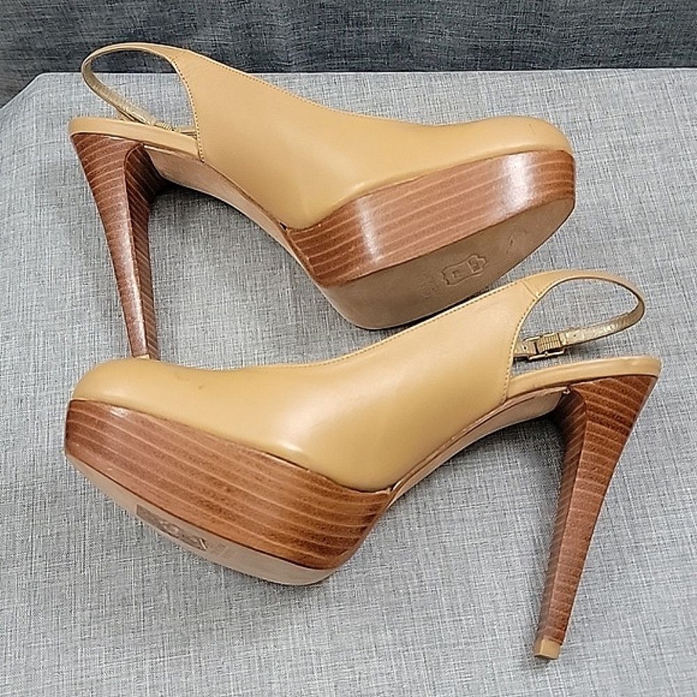 Stuart Weitzman Stiltsling Beige / Tan Slingback Platform Pump Size 9M
